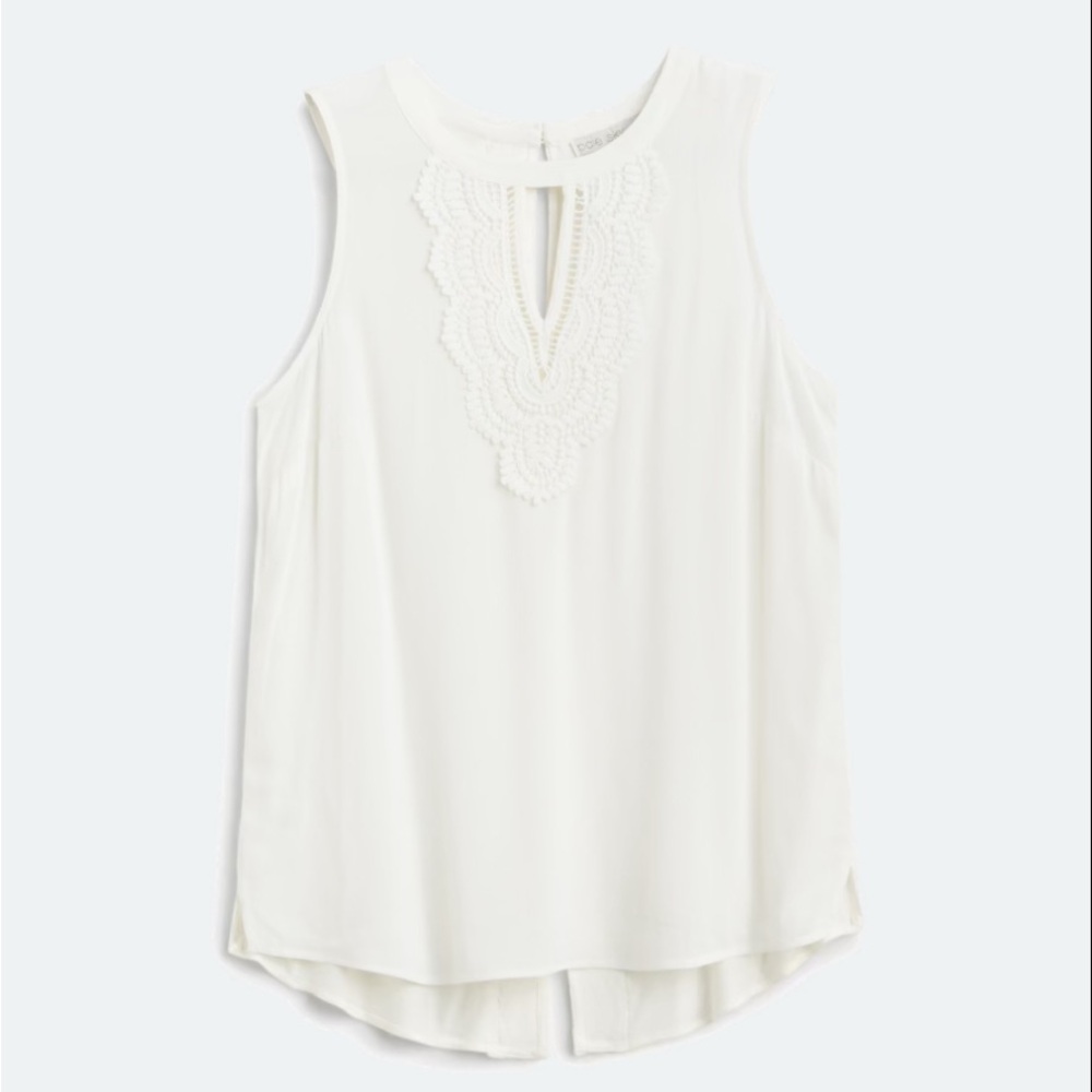 Daniel Rainn Quin Keyhole Crochet Blouse - Ivory Sleeveless Blouse